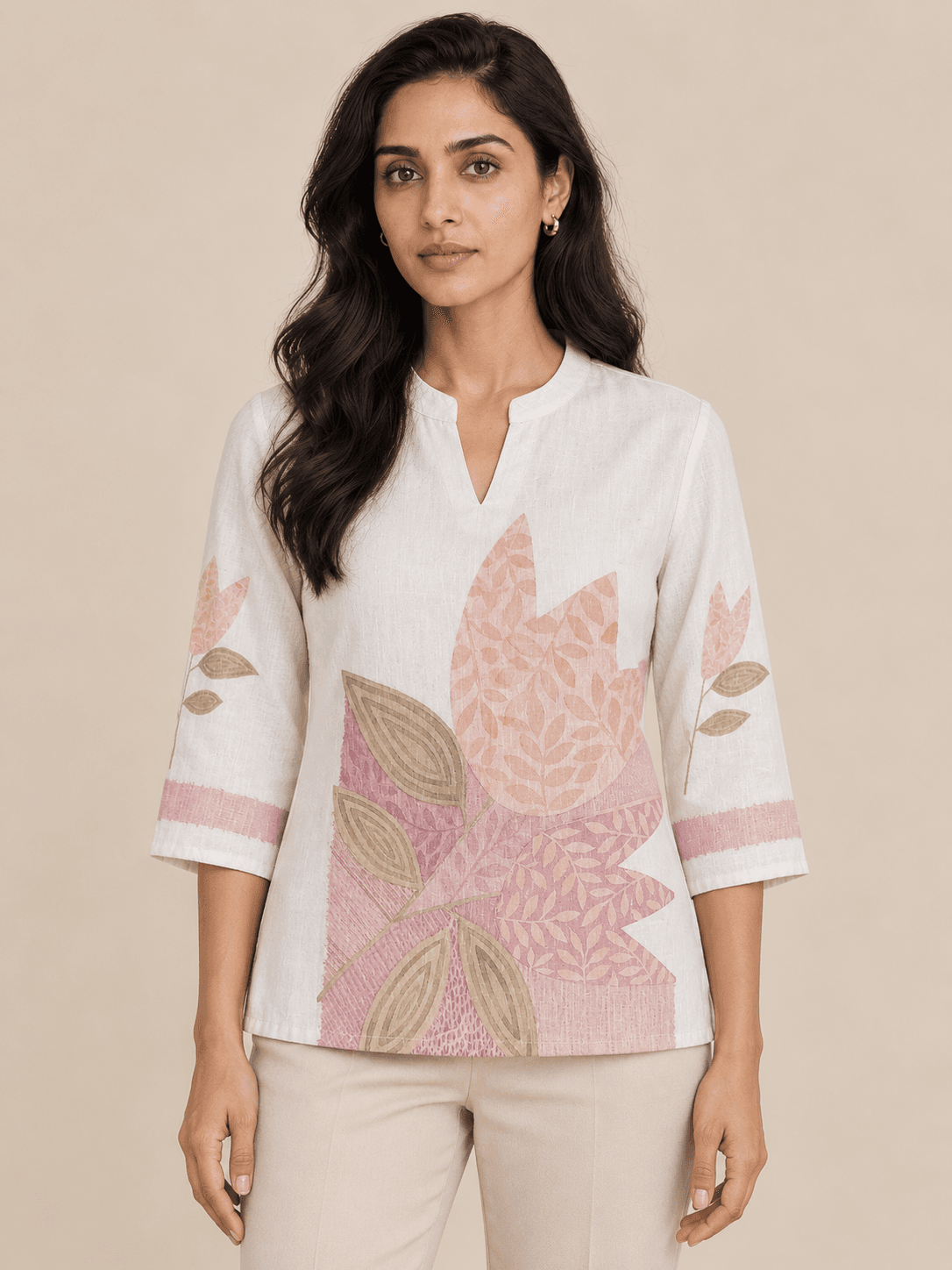 IVORY PRINTED LINEN TOP