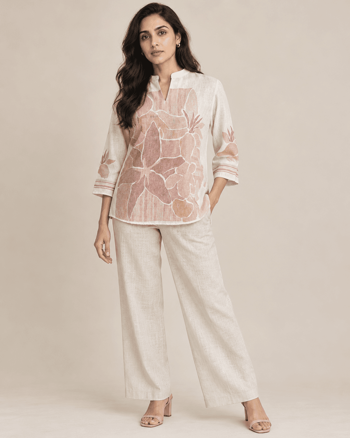 IVORY PRINTED LINEN TOP