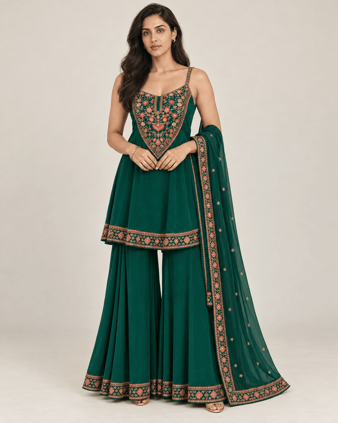 Emerald Embroidered Sharara Set